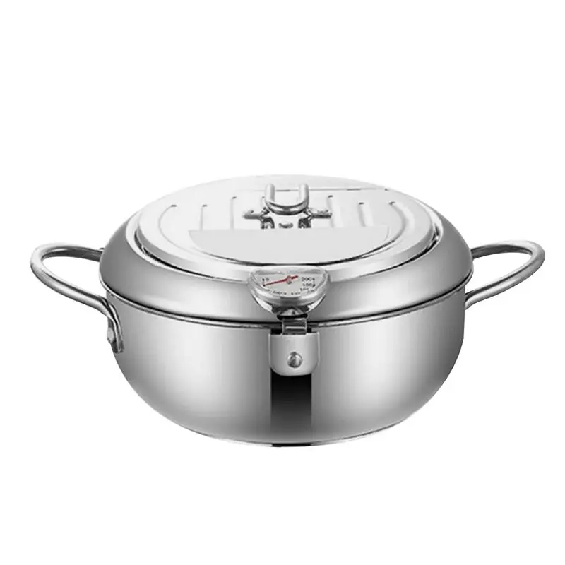 Kitchen Pot for Frying Stainless Steel Deep Pot for Cooking Frying Kitchen Fryer Pot with Thermograph and Removable Lid for Fish