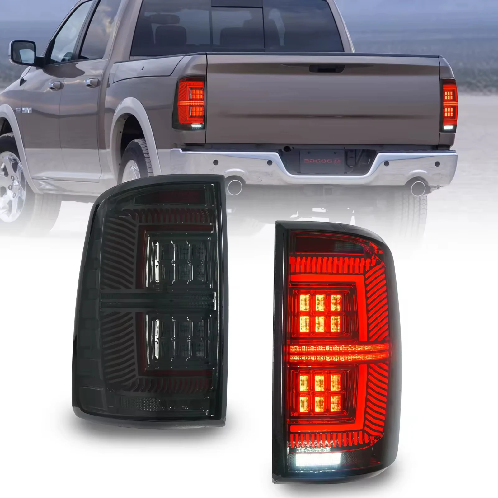 

Dynamic LED Clear Tail Lights for Ram 2009-2019 - Animated Rear Lamps with Sequential Animation