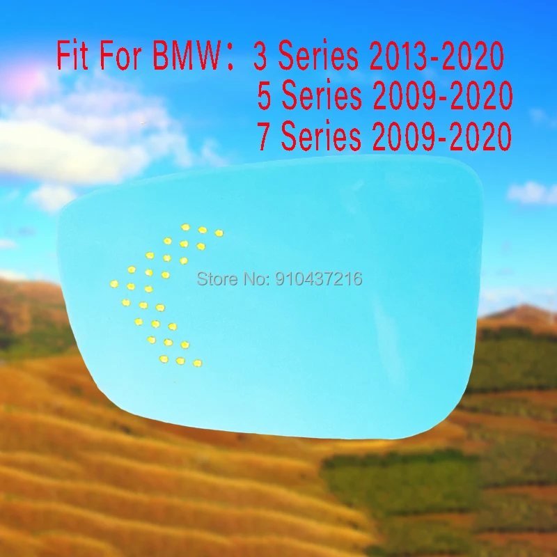 

For BMW 3 5 7 Series 2009-2020 Heating Blue Lens Large Vision Rearview Mirror Wide Angle Blue Glass Anti-Glare Turn Single Lamp