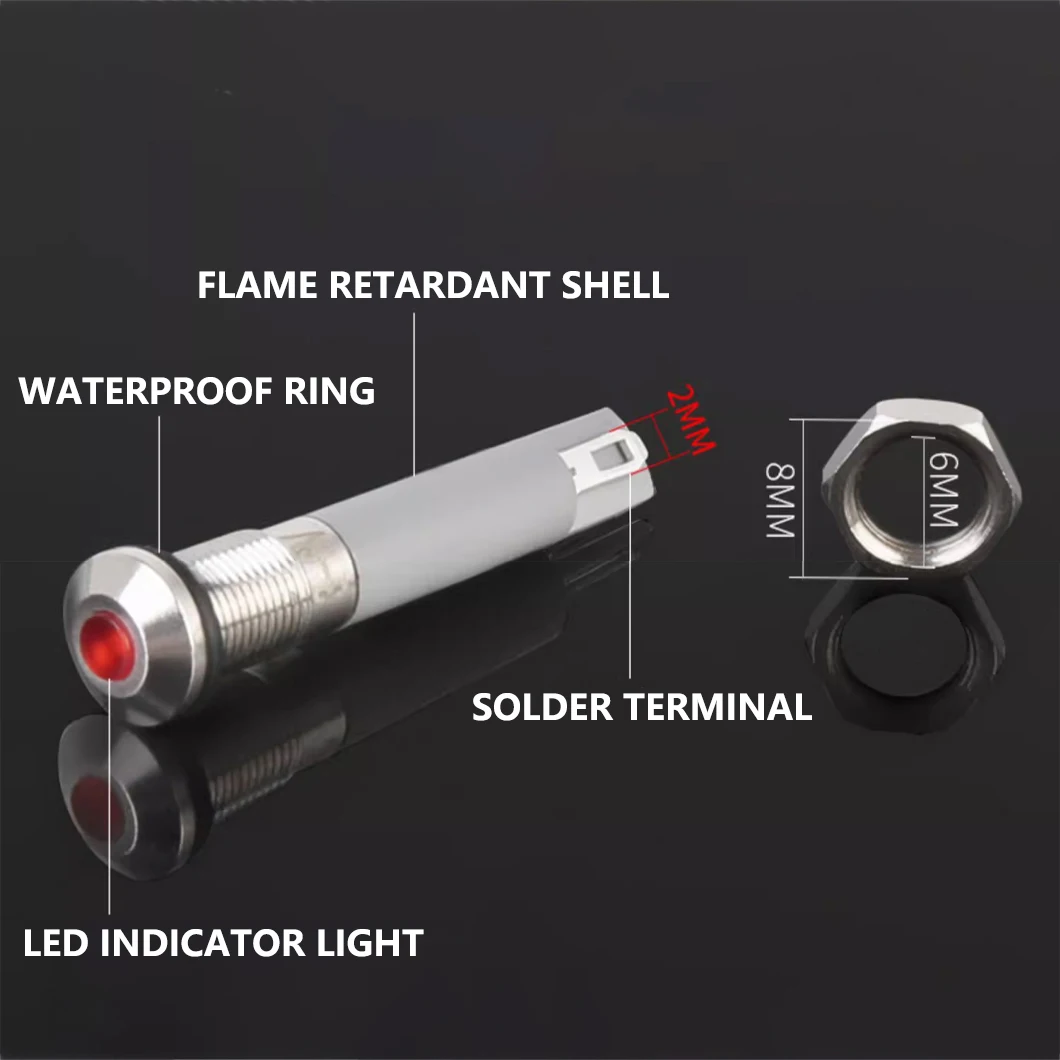 ABILKEEN 20PCS 6MM LED Meal Indicator Light IP65 Waterproof LED Signal Pilot Light AC/DC 3~220V Indicator Light 2Pin Terminal