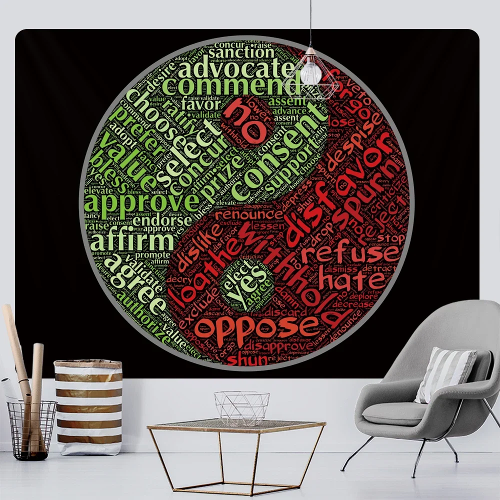 Tai Chi Energie Slogan psyche delische Szene Wohnkultur Tapisserie Hippie Mandala Wandbehang Boho Yoga Matte Raum Wand dekoration
