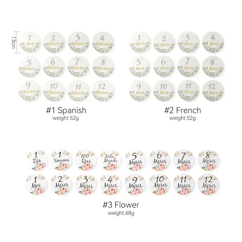 1Set 0-12 mesi biglietto per pietre miliari del mese neonato carta per pietre miliari in lingua francese spagnola puntelli per fotografia per