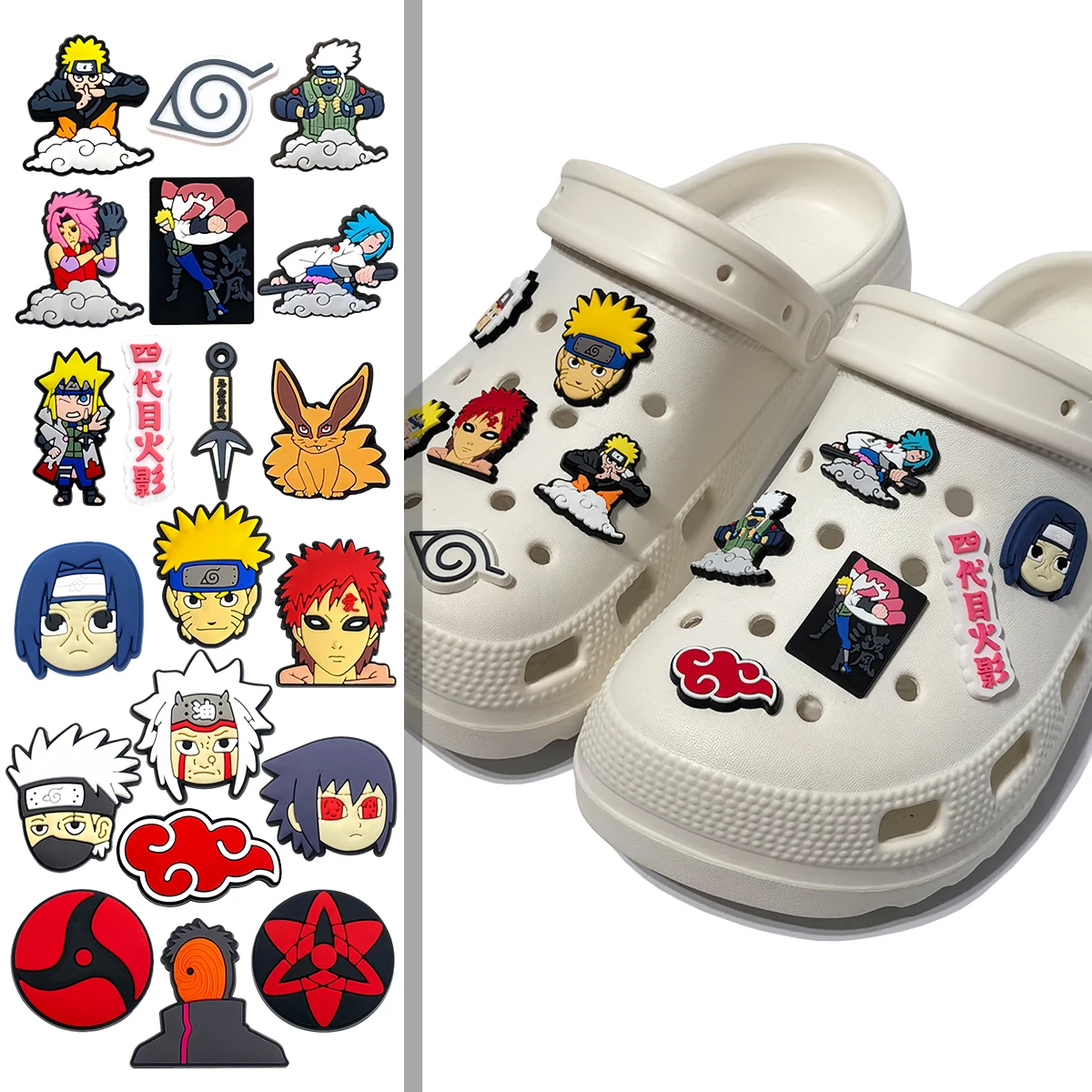 12/20 Piezas de Adornos para Zapatos de Naruto, Hebillas de PVC de Anime para Zapatos, Accesorios Decorativos DIY para Sandalias y Chanclas, Regalo para Fiestas de Cumpleaños