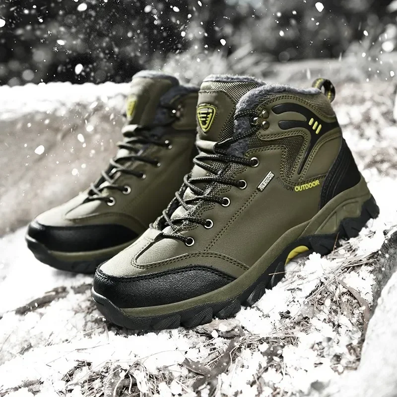 Winter Men\'s Boots Warm Men\'s Snow Boots High Quality Leather Waterproof Men Sneakers Outdoor Men Hiking Boots Work Shoes Male