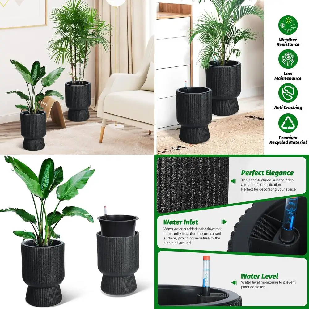 

Набор кашпо высотой 14,2 дюйма o 2, большие кастрюли для самополива в помещении и на открытом воздухе с дренажем, монитором уровня воды и колесами, нижний горшок