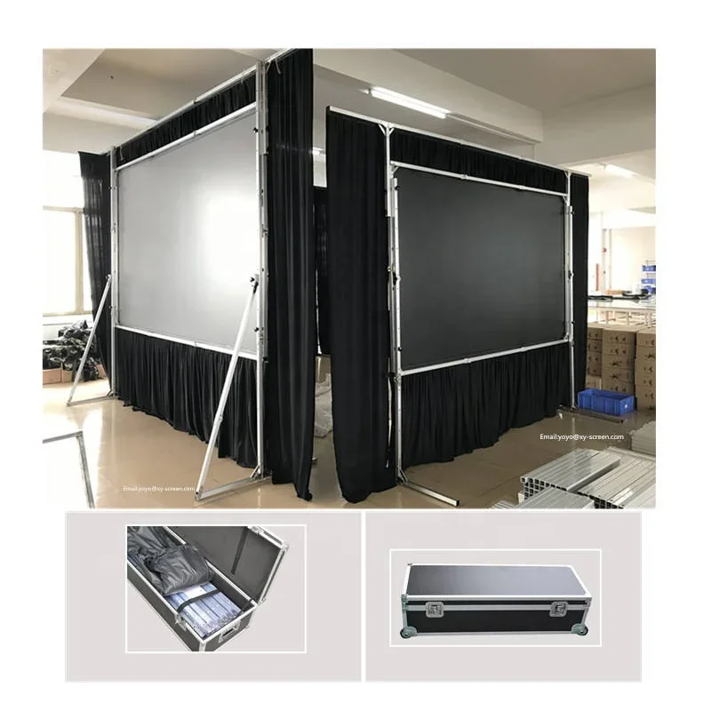 XJK Screen Outdoor Fast Fold Projector Screen With Stand and The Black Curtain Dress Drape Kit Front Rear Projection