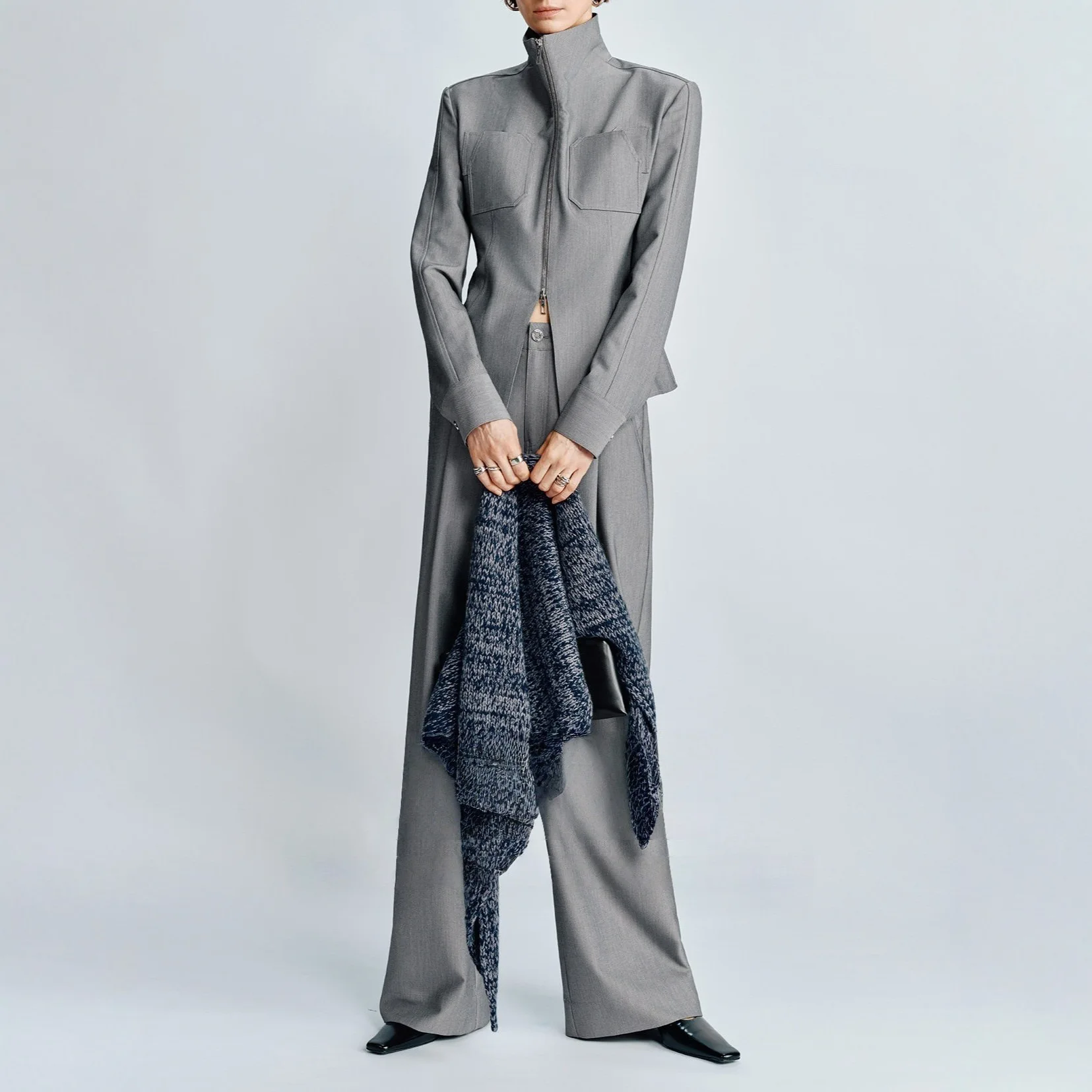 

SuperAen Spring 2026 New Korean Style Turn-down Collar High-waisted Zipper Slim Shirts Pleated Full-length Wide-leg Pants Sets