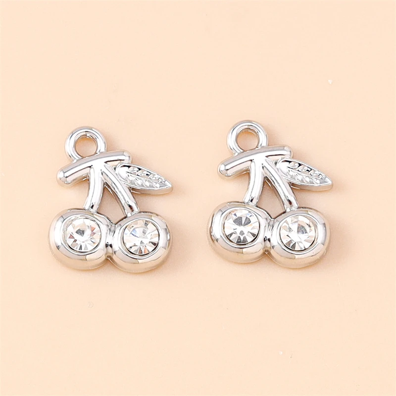 5 Stück 11x13mm Niedliche Mini-Kristall-Metall-Frucht-Kirsch-Anhänger für Schmuckherstellung, Halsketten, Ohrringe, Armbänder, DIY-Bastelgeschenk – Detail 7