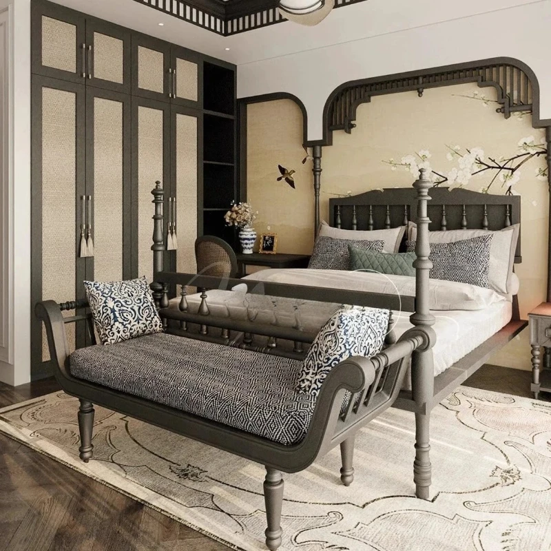 

Ja French Nanyang retro solid wood bed American high-end villa 1.8 meters double bed