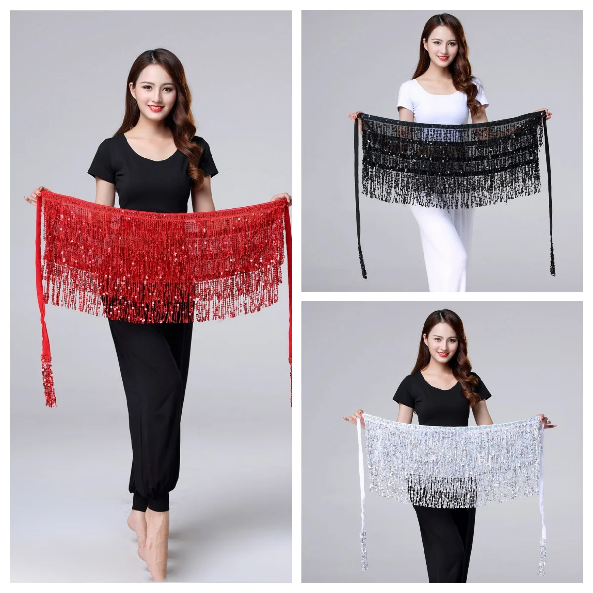 [YU]New Belly Dance Costume Sequin Tassel Fringe Hip Scarf Belt Waist Wrap Skirt