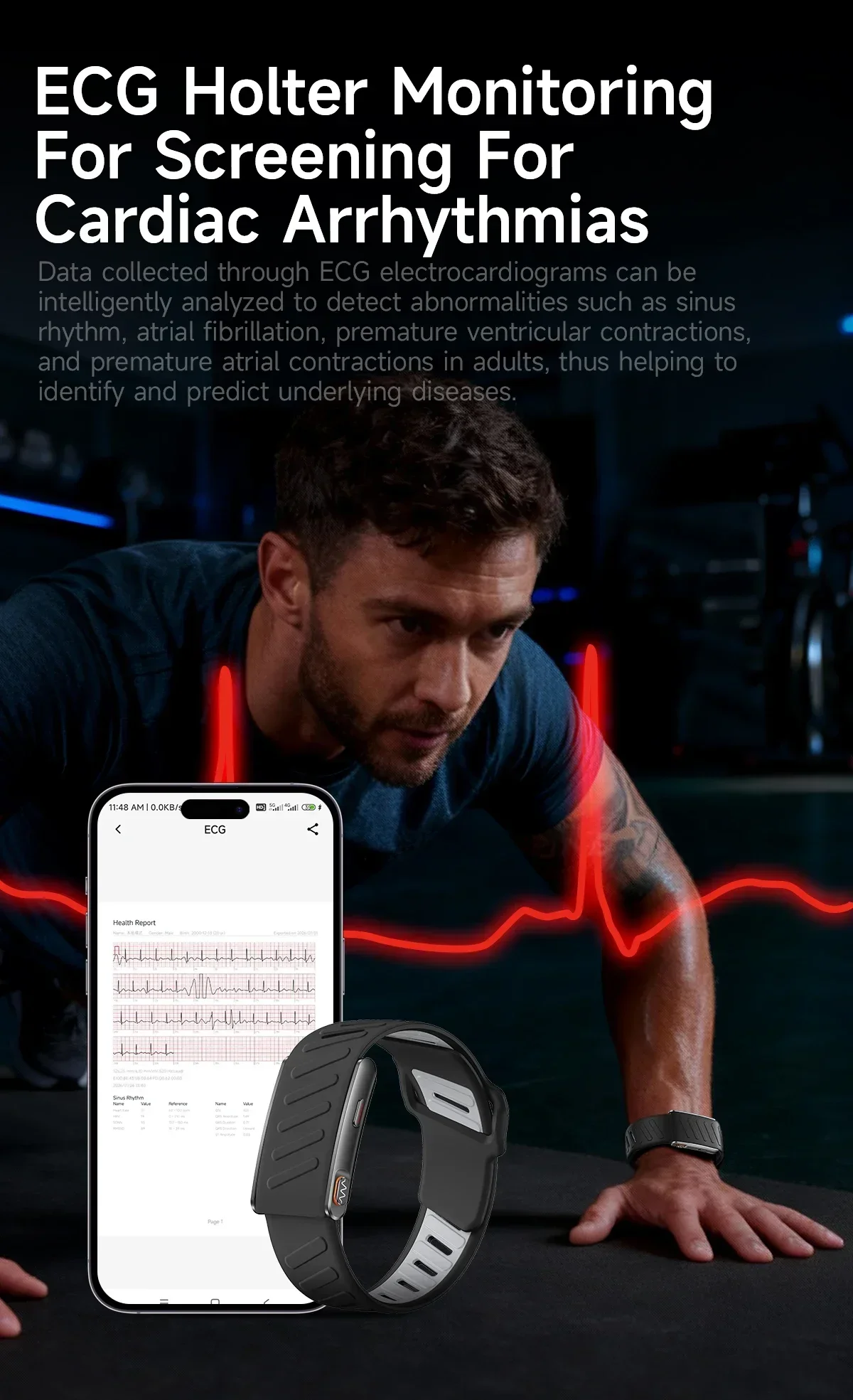 2026 Health Monitoring Smart Band with ECG, HRV, Blood Pressure, Sleep, Body Fat, BMI and Temperature Tracking description 3