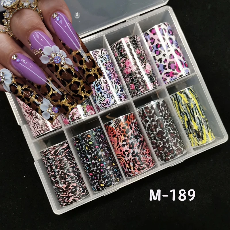 10 Rolls Leopard Print Transfer Paper Nail Art Foil Animal  Pattern Transfer Decals Wraps Tips Stickers Manicure Decorations