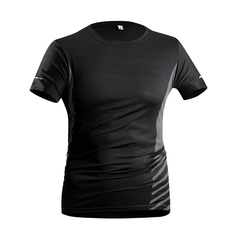 Lauf-T-Shirt für Herren, Sommer, Eisseide, dünnes Oberteil, reflektierender Druck, schnell trocknend, kurzärmelig, atmungsaktiv, Fitness-Sport-T-Shirt