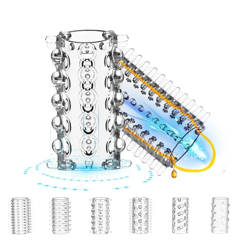 남성용 투명 페니스 슬리브 콘돔 섹스 토이, 발기 확대, 재사용 가능한 지연 콕 링, 커플 자극, 성인 장난감 18, 6 개