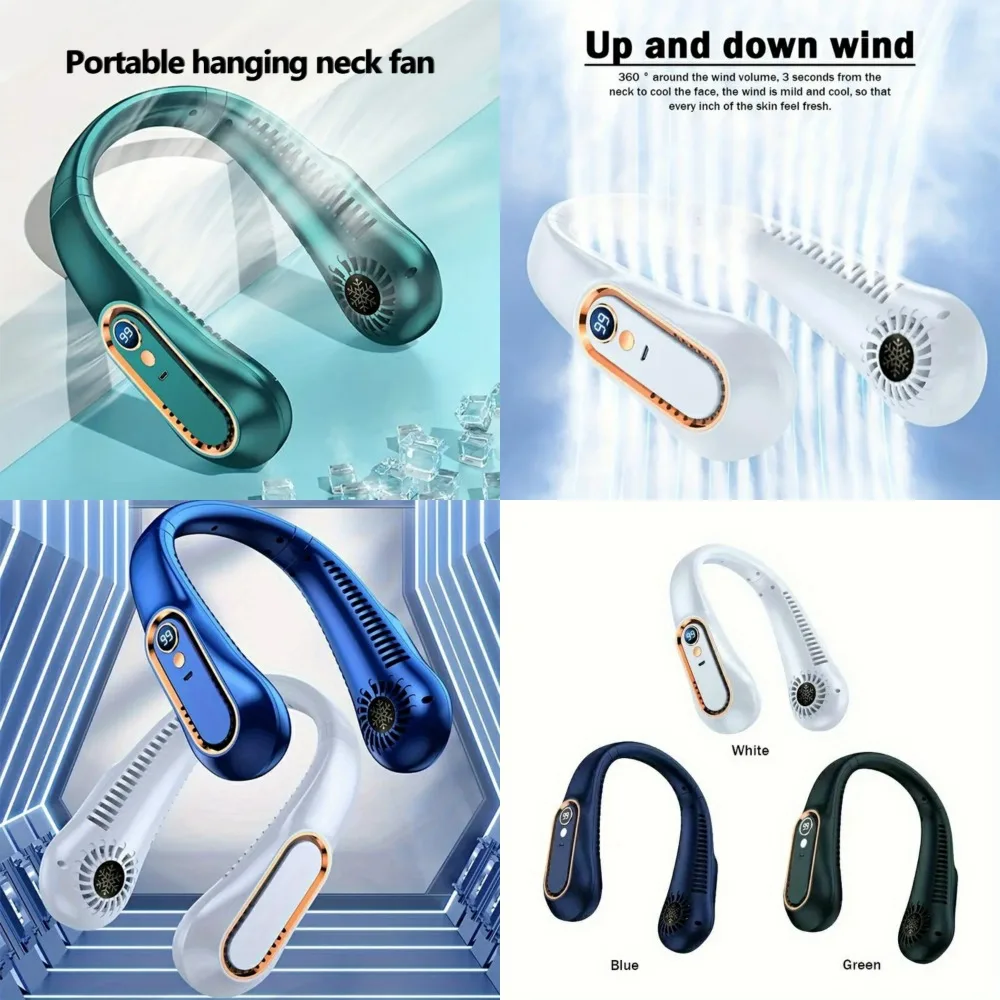 

Подвесной вентилятор на шею USB портативный 5-скоростной регулируемый с цифровым дисплеем мини-портативный маленький ленивый человек висит на шею безлистный