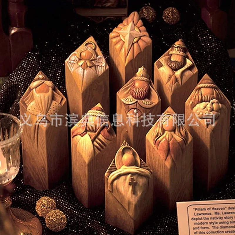 New Heaven Nativity Tree Pillar Statue Resin Craft Statues Desktop Ornament Home Office Restaurant Decor Christmas Pillar Gifts