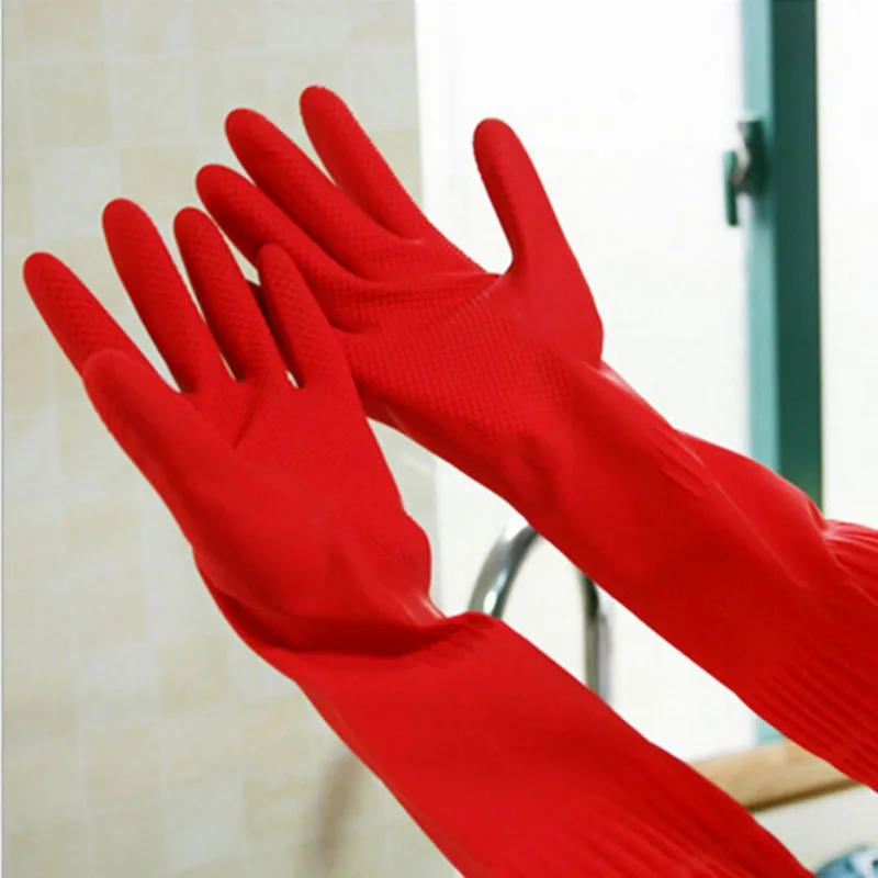 Flexible Comfortable Rubber Clean Gloves Red Dish Lady Gloves Washing Long Rubber Kitchen Cleaning Accessories