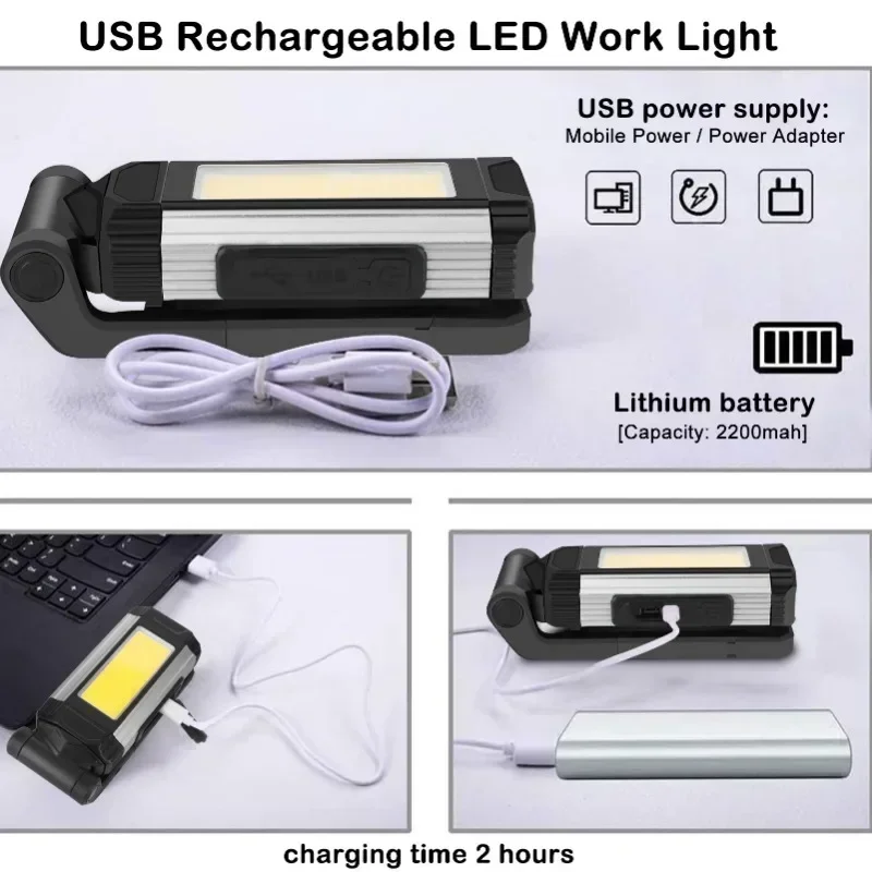 1/2/4 pçs magnético cob luz de trabalho usb recarregável lanterna led portátil luz de acampamento tipo-c power bank função lâmpada