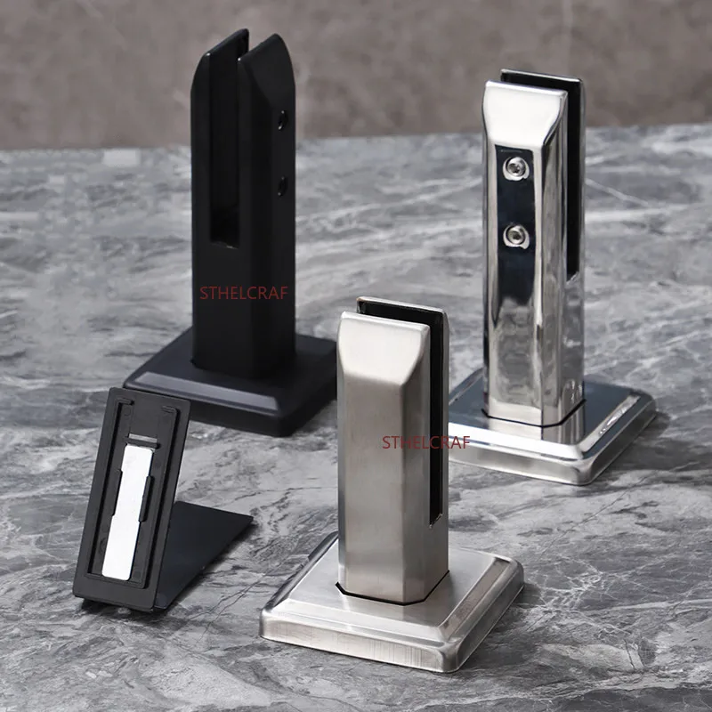 Stainless Steel Glass Clamp Square Base Glass Railing Bracket for Pool Fence Balcony Stair Handrail Glass Panel Fixing Hardware