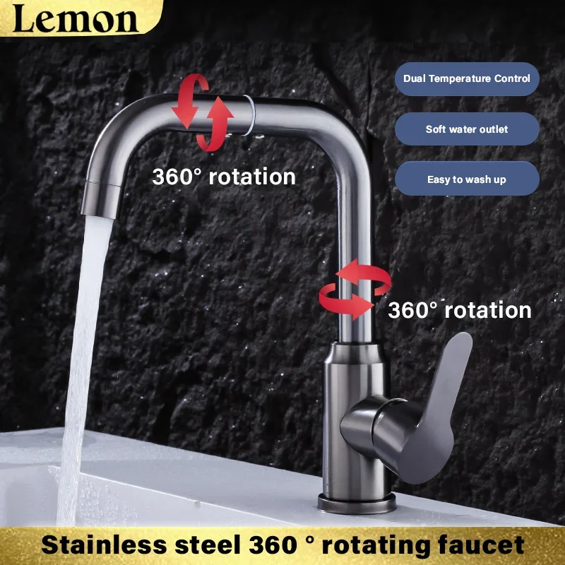 

304 Stainless Bathroom Basin Faucet Steel Hot Cold Wash Mixer Crane Tap 360 Rotation Sink Faucets Single Lever Tap For Bathroom
