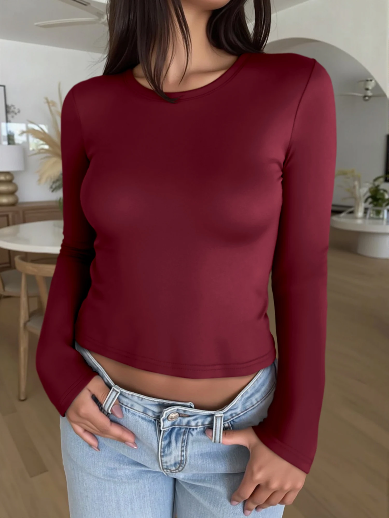 Crop Top Women - 2026 New Women Solid Round Neck