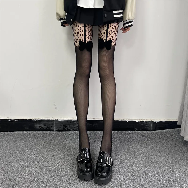 

Early Spring 2022 New Korean Sexy Fishnet Socks Pure To Sling Bow Hollow Black Stockings Stockings Women