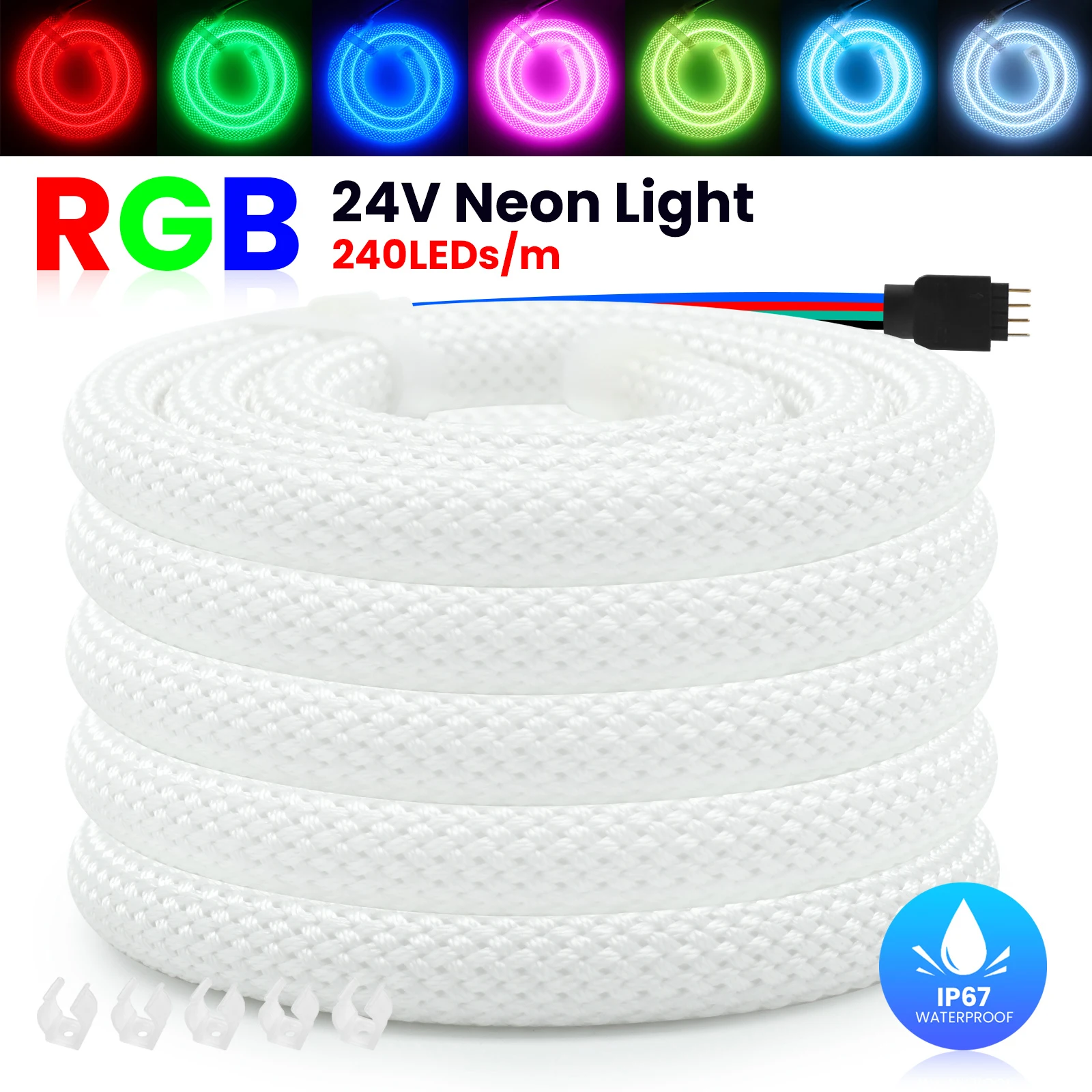 

24 В RGB 360 ° Неоновая светодиодная лента с круглой сеткой, 240 светодиодов/м, диаметр 16 мм, IP67, водонепроницаемая гибкая лампа, украшение для дома, спальни, 5 м 10 м