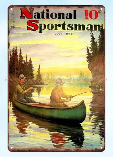 wall décor 1940 National Sportsman lake fishing metal tin sign