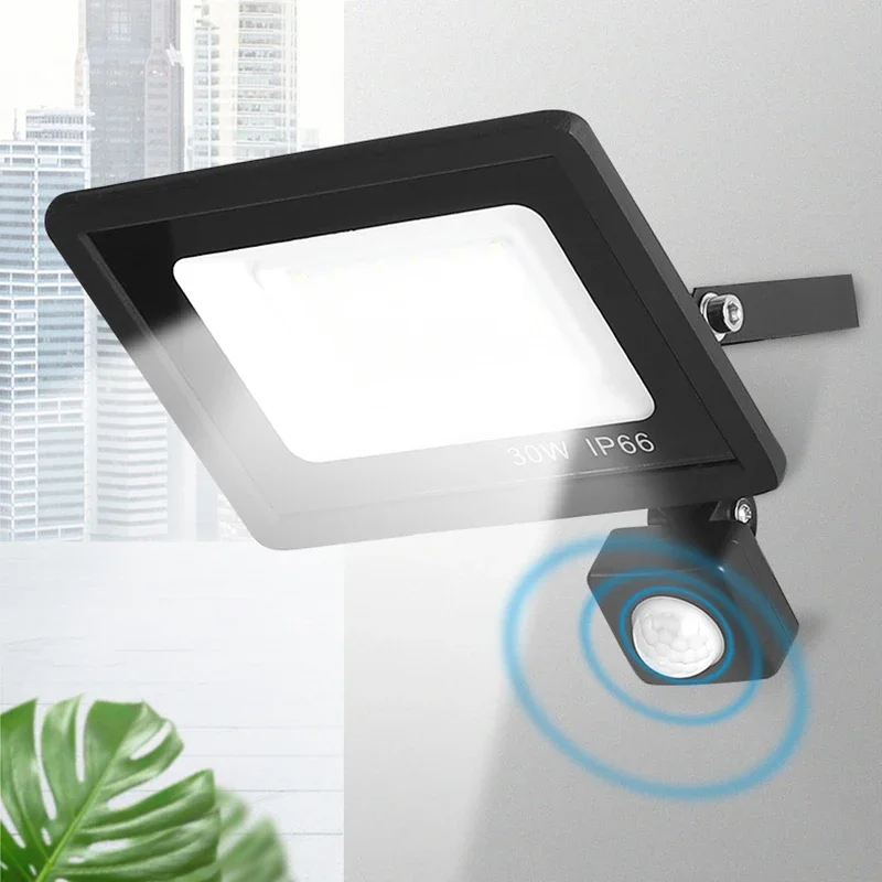 LED Smart Sensor Flood Light Outdoor Wall Light 220V Black White 10W 20W 30W 50W 100W Garden Waterproof Light Outdoor Spotlight