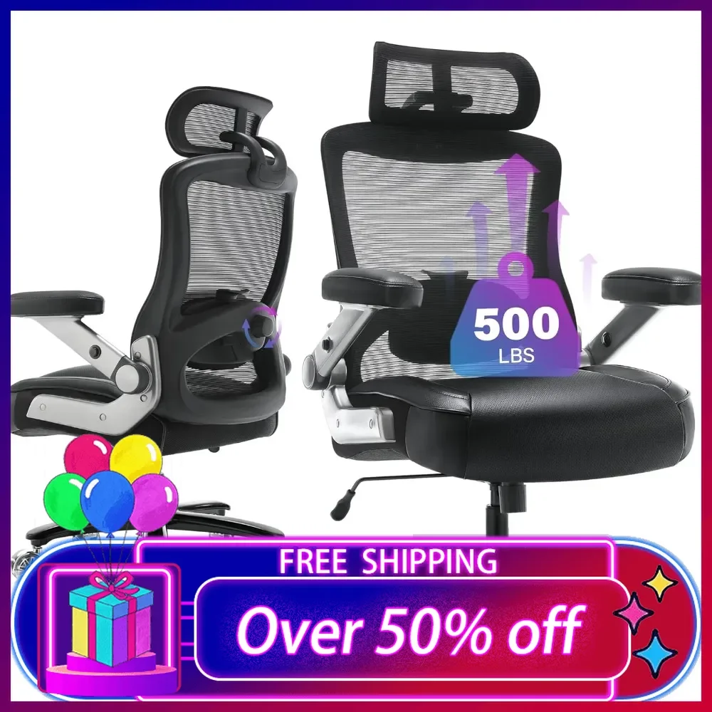 

500lbs Big and Tall Office Chair- Heavy Duty Executive Computer Chair with 3D Flip Arms, Ergonomic Mesh High Back Desk Chairs