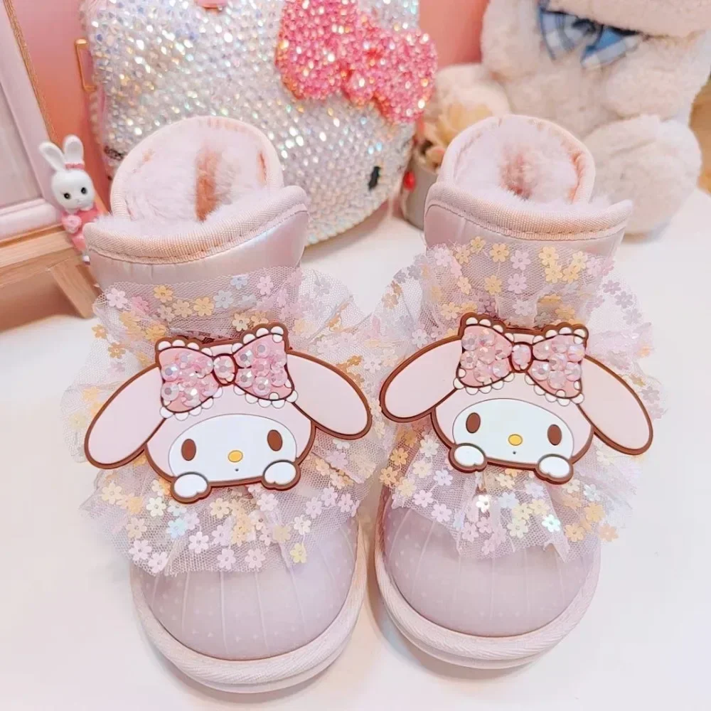 Sweet My Melody Anime Kawaii Ins MINISO Fashion Soft Thick Boots Cute Cartoon Waterproof Cotton Snow Shoes Gifts Toys for Kids