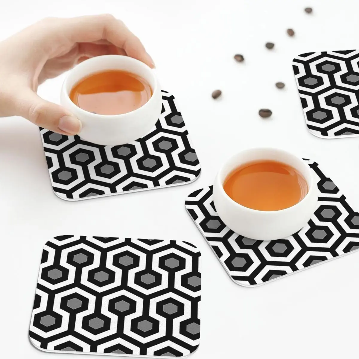 Geometric Pattern Looped Hexagons Kerry Coasters Kitchen Placemats Non-slip Insulation Cup Coffee Mats  Tableware Pads Set of 4