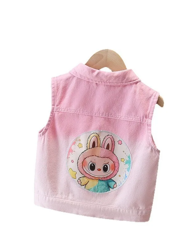 Meisjes lente herfst adient kleur denim vest kinderkraag enkele knoop pure kleur origineel ontwerp modieuze top