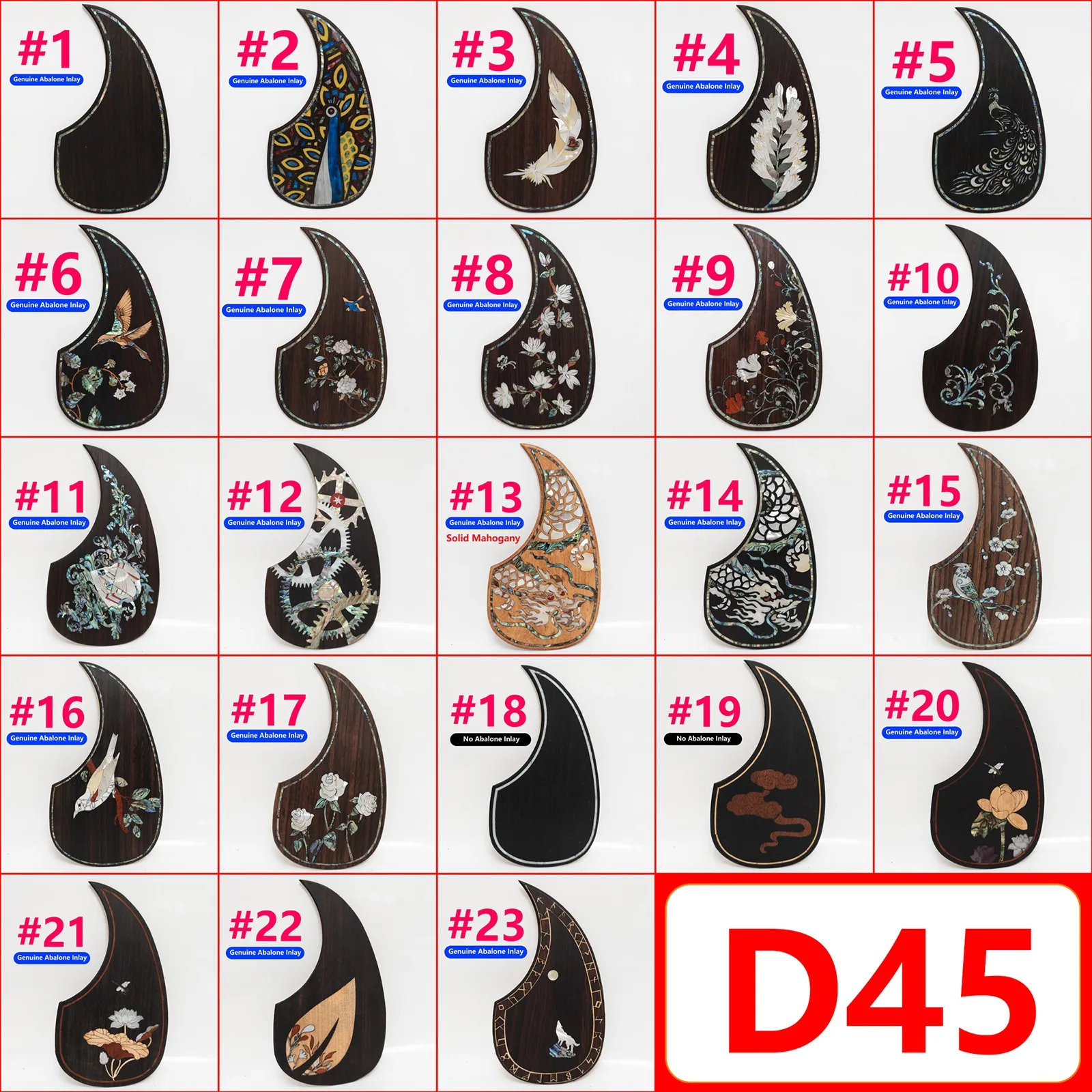 Solid Rosewood Acoustic Guitar Pickguard Real Abalone Shell Inlay Self-Adhesive Scratch Plate for D45 Guitar Protection Plate