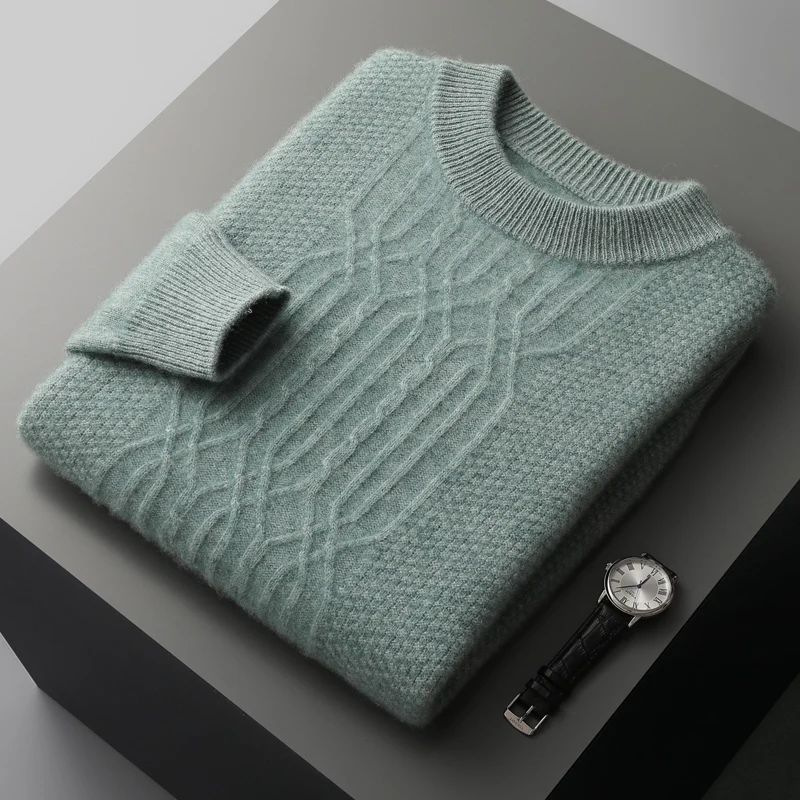 Autumn and winter new 100% merino wool men\'s cashmere sweater round neck pullover knitted casual fashion retro jacket.