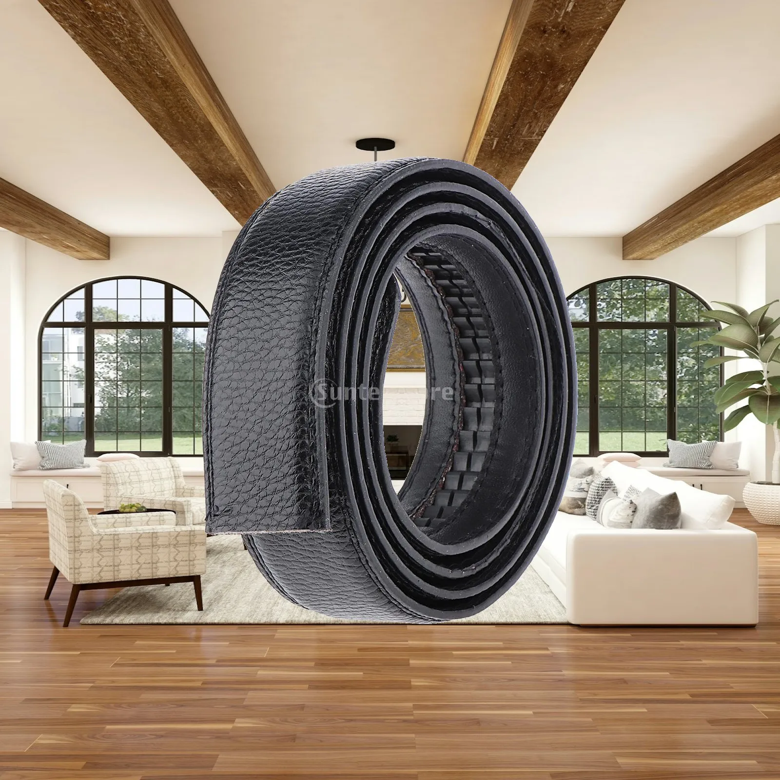 Artificial Leather Mens Casual Dress Belt Adjustable Slide Strap No Buckle for Jeans Business and Formal Wear