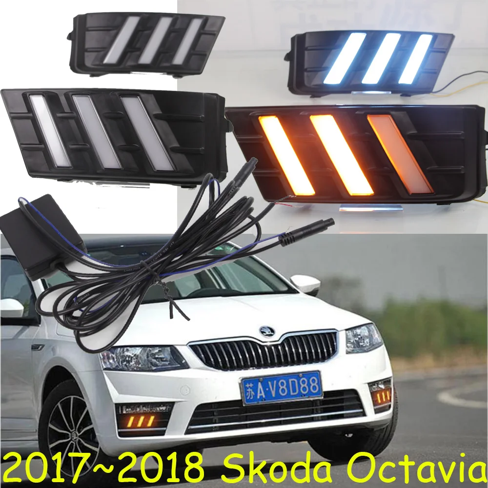 1set Bumper Headlight For Skoda Octavia Daytime Light 2017~2018y Car Accessories LED DRL Headlamp For Octavia Fog Light