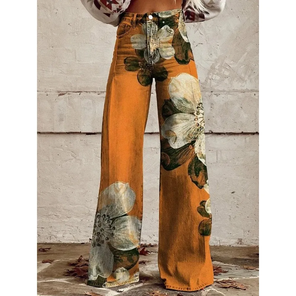 Vintage Paisley Blumenmuster Hohe Taille Weite Hose Sexy Damenhose 100% Baumwolle Lässige Lockere Hose mit Taschen XXS-3XL – Detail 3