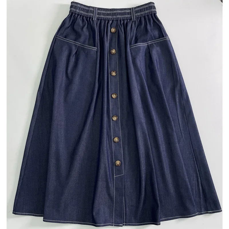 

Vintage Denim Skirt Elastic-waisted A-line MIDI for Women