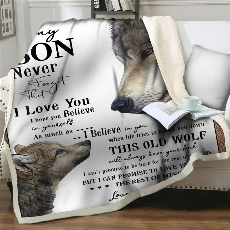 To My Son&daughter Letter Sherpa Blanket,Cool Wolf Throw Blanket,as A Birthday Gift,POD