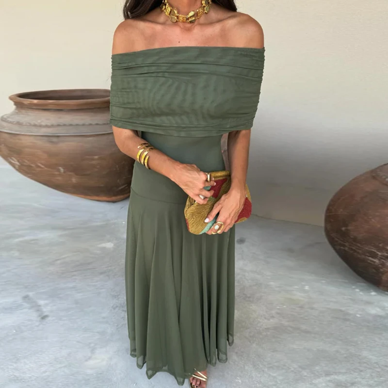 Vrouwen diagonale kraag zomer effen lange jurk vrouwelijke mouwloze backless geplooide feestjurk 2023 casual streetwear maxi-jurken