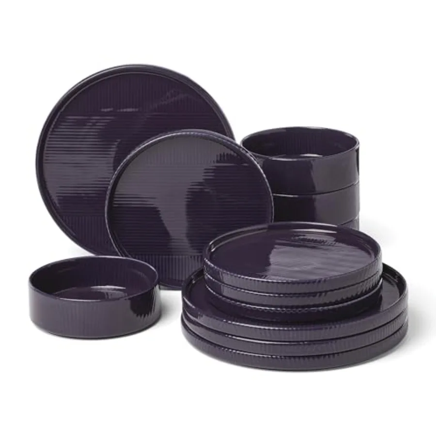 

897798 Modulus 12-Piece Dinnerware Set Nightshade Kitchen Dining Tableware Durable Ceramic Dark Gray Premium Quality for Everyd