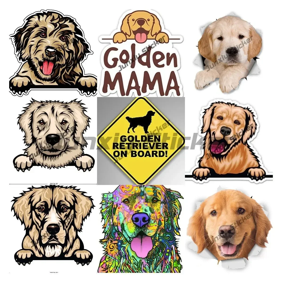 Creative Golden Retriever on Board Sticker Cute Unique Animal Design Golden Retriever Dog Waterproof Vinyl Decals for Car Camper