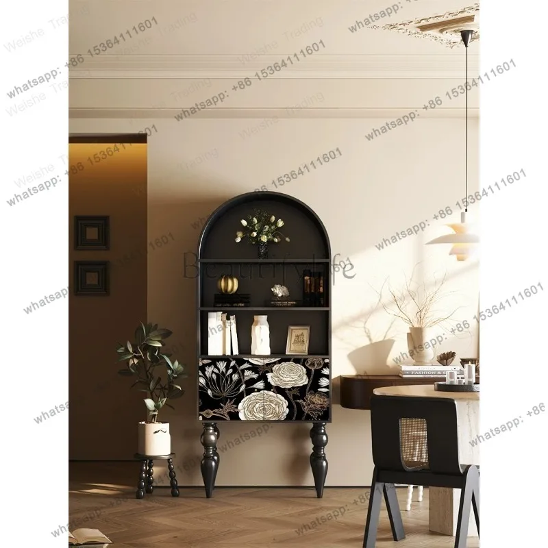 Solid wood bookcase, entrance storage side cabinet, living room storage decorative vertical cabinet