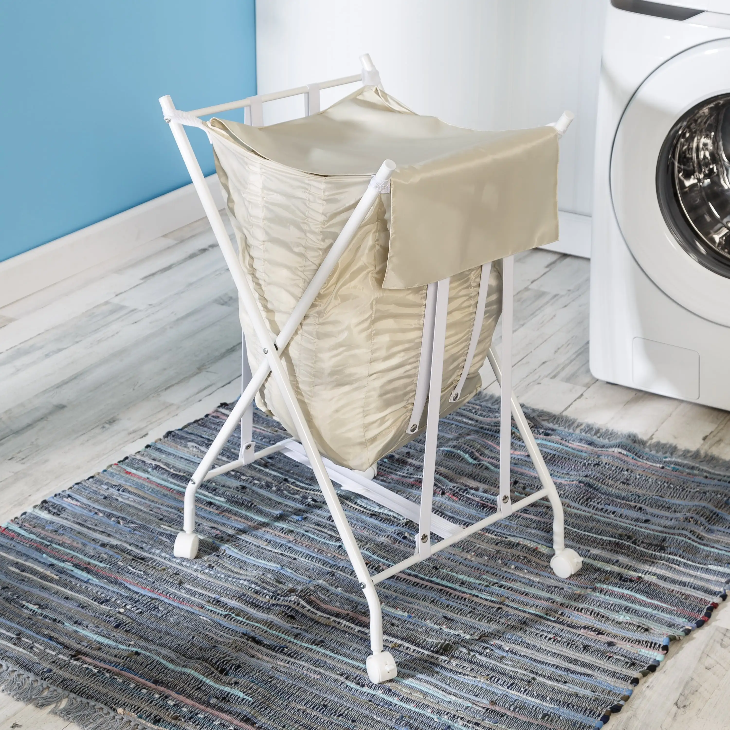 

Honey-Can-Do Steel Folding No Bend Lifting Laundry Hamper with Removable Polycotton Bag, White/Natural