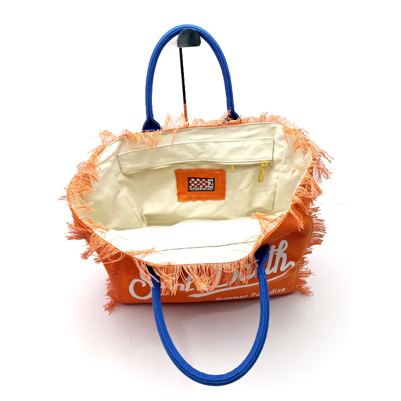 Bolsa feminina de vitalidade laranja, bolsa de lona de grande capacidade, com design pendão, nova para o verão