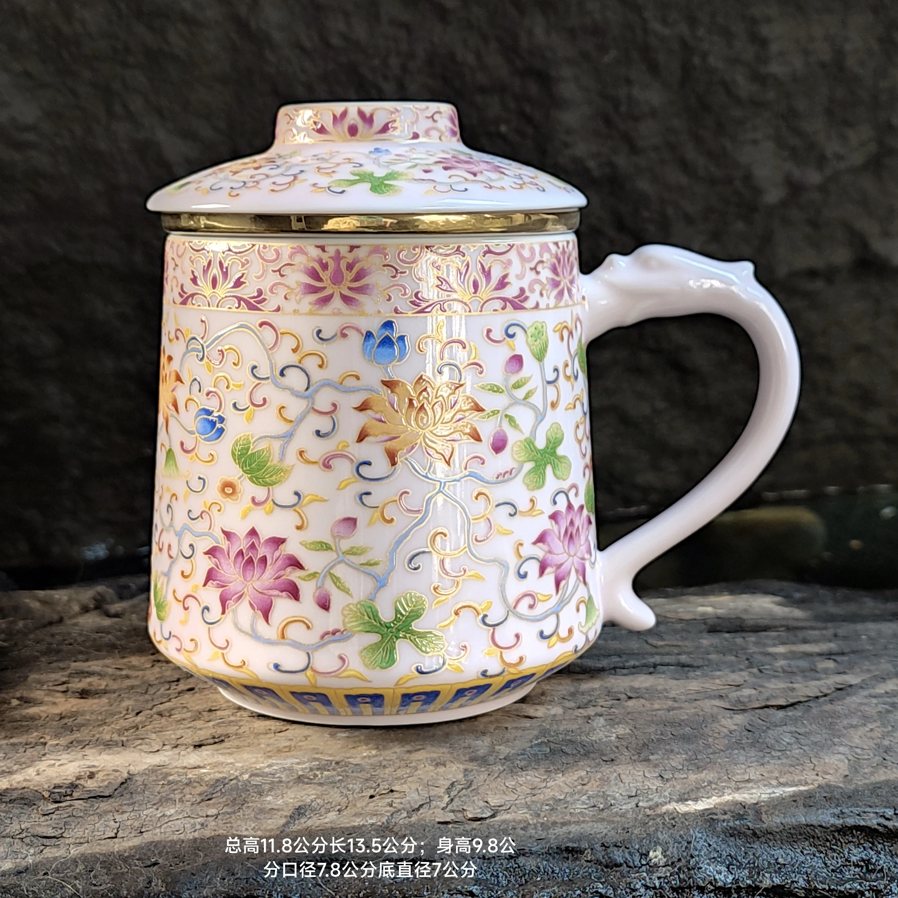 400ml Pink Ceramic Tea Cup Enamel Ribbon Filter Cup High End Household Mug with Lid Jasmine Tea and Green Tea Set Accessories