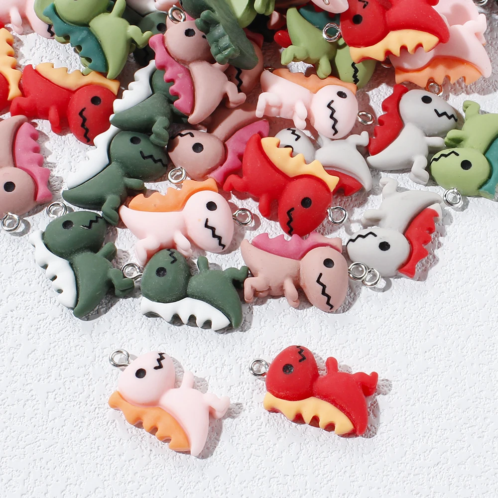 10Pcs Multicolor Acrylic Charms Cute Cartoon Little Dinosaur Pendant Handmade Making Diy Cell Phone Chain Keychain Accessories