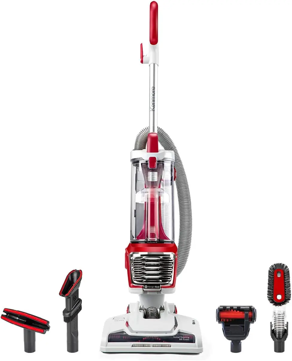 

Lightweight Bagless Upright Vacuum with HEPA Filter, 10' Hose & 4 Tools for Pet Hair and Hardwood Floors, Red