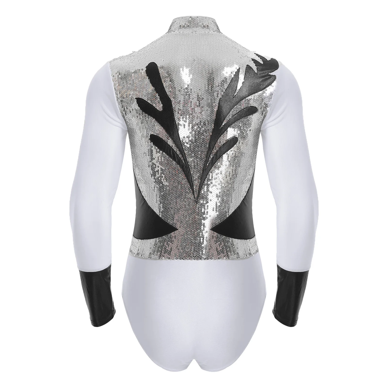 

Men Latin Dance Bodysuit Shirts Shiny Long Sleeve Sequin Ballet Dance Leotard Jazz Ballroom Tango Rumba Gymnastics Dancewear